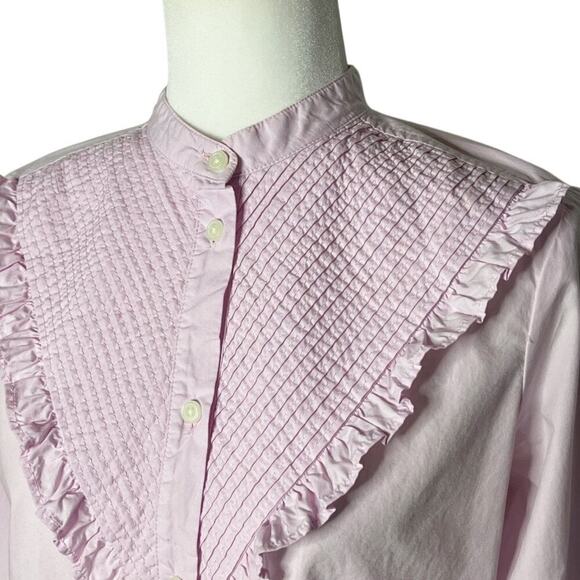 J. Crew Women's Ruffle-Trim Cotton Poplin Button-Up Shirt 4 Pink BN376 Cotton - Picture 2 of 7